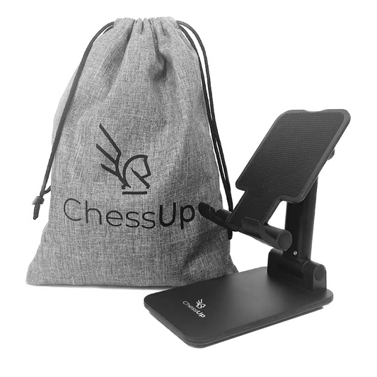 ChessUp phone stand and piece bag.